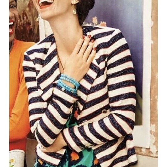 CAbi Collection Cruise Jacket Womens 6 Stripe Knit Blazer nautical preppy Sailor - Picture 2 of 11